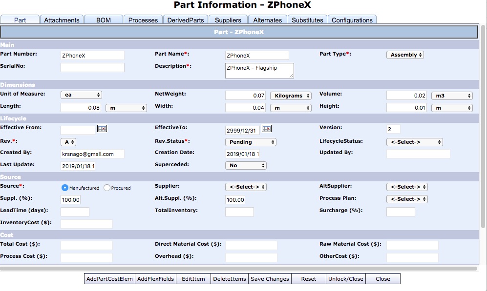 Part Attributes Zmdm